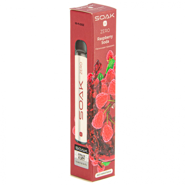 SOAK X ZERO Raspberry soda 1500 затяжек (без никотина) в Ростове-на-Дону