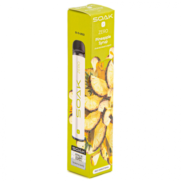 SOAK X ZERO Pineapple syrup 1500 затяжек (без никотина) в Ростове-на-Дону