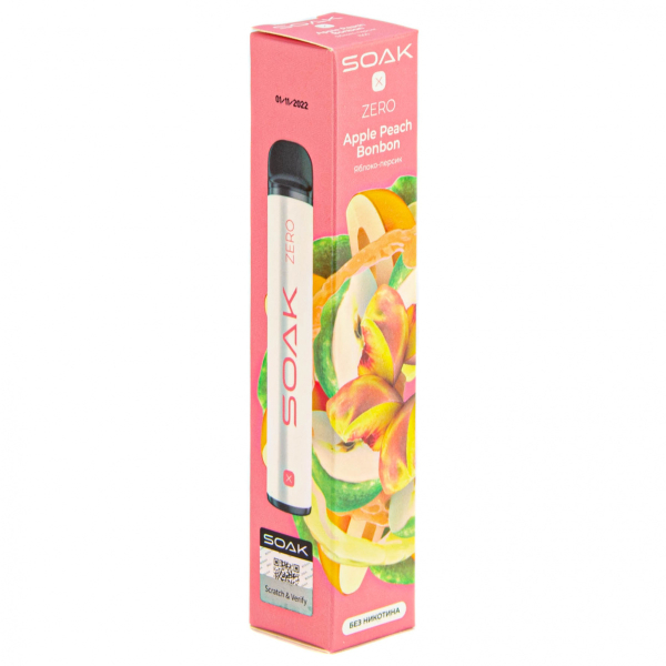 SOAK X ZERO Apple peach bonbon 1500 затяжек (без никотина) в Ростове-на-Дону
