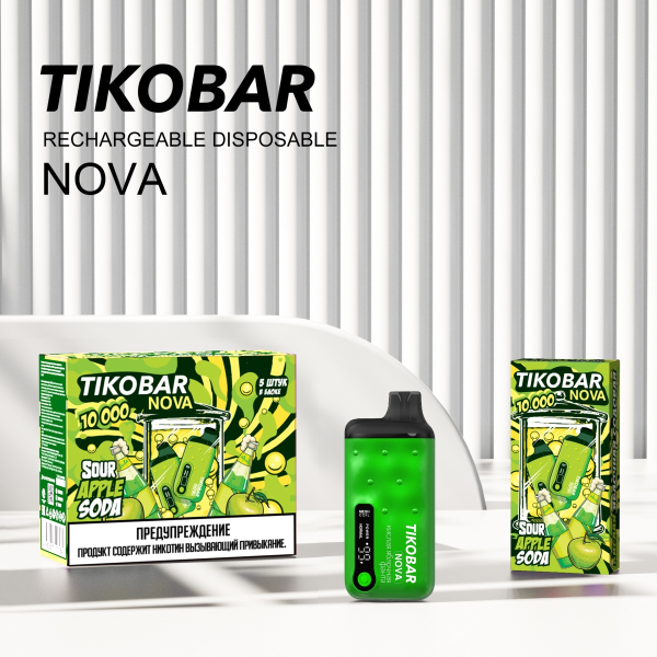 Электронка Tikobar Nova Кислая Яблочная Содовая 10000 Затяжек в Ростове-на-Дону